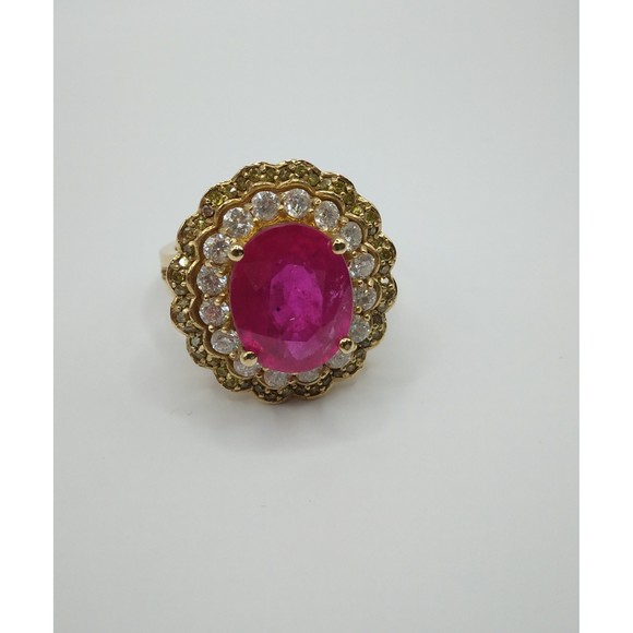 14kt Gold Flower Ruby 5.85ct Dimond Ring 1.38ct - Picture 3 of 8